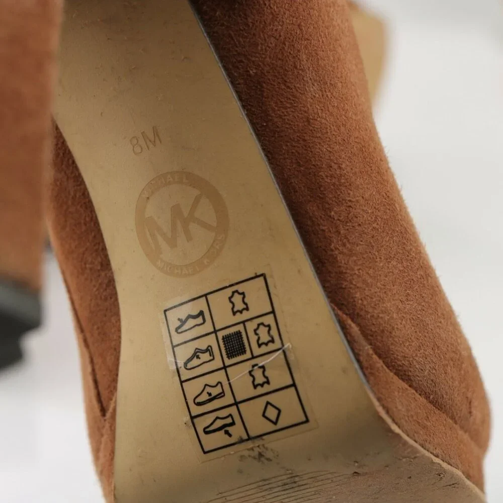 Michael Kors Womens Haven Boot Size 8 Camel Tan Suede Block Heel Platform Bootie